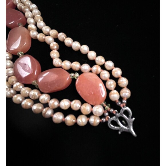 Vintage Victorian Revival Coral Agate Beaded Bracelet Chunky - Picture 6 of 12